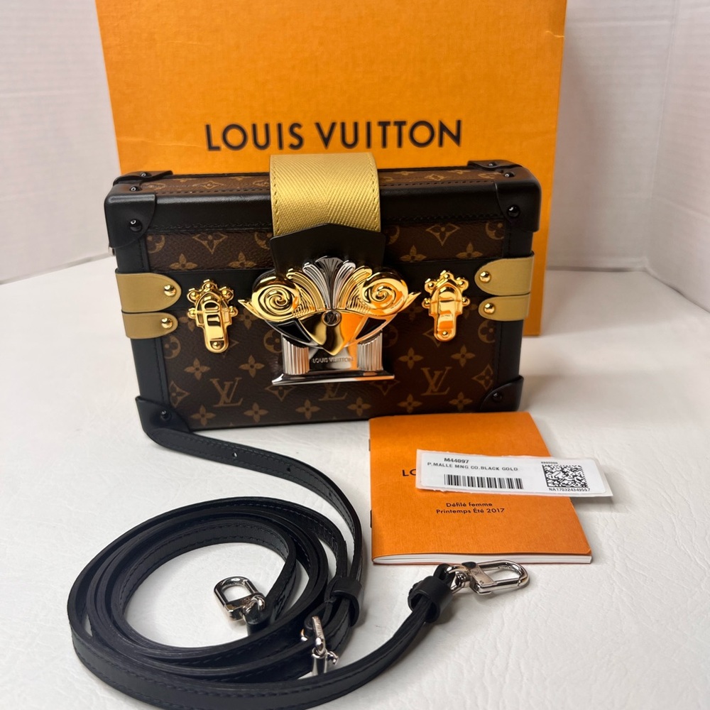 New Louis Vuitton Petite Malle Monogram and gold leather Trunk Bag/crossbody